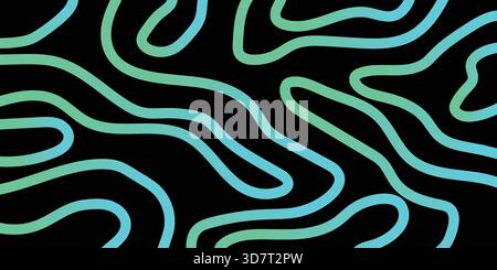 Abstract neon green and blue wavy lines on black background Stock Vector