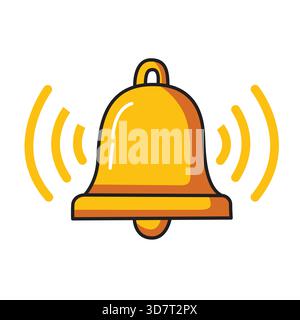 Golden bell ringing with sound waves illustration Stock Vector