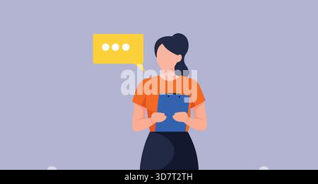 Woman holding tablet with chat bubble icon Stock Vector