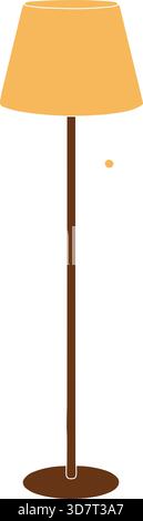 A slender floor lamp with a tall pole and warm tapered shade casting soft light. Stock Vector