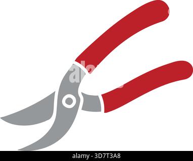A pair of garden pruning shears with curved blades and red ergonomic handles. Stock Vector