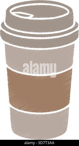 A disposable coffee cup with lid and insulating kraft sleeve for hot beverages on the go. Stock Vector