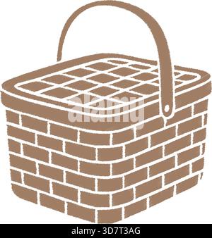 A classic woven wicker picnic basket with a hinged lid and sturdy handle. Stock Vector