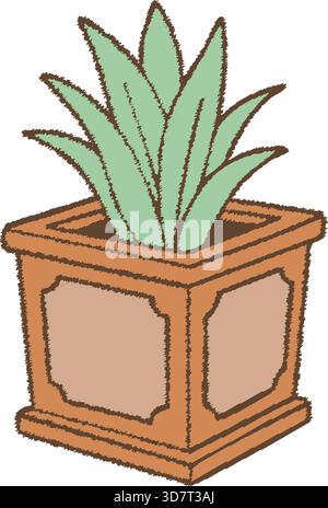 A green succulent plant growing in a decorative terracotta style planter box. Stock Vector