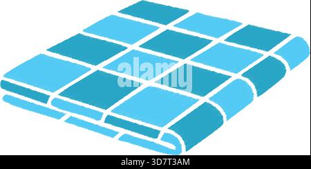 A plush blue towel folded into a neat stack with visible edge stitching. Stock Vector