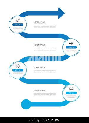 Professional business success 4 steps serpentine timeline infographic. Stock Vector