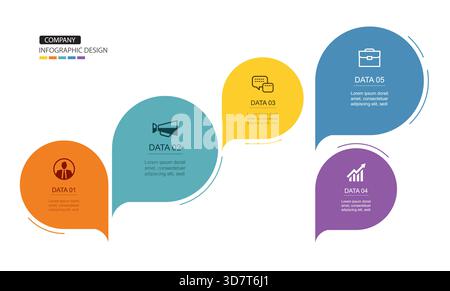 Business concept presentation multicolor 5 steps process speech bubbles infographic design template. Stock Vector