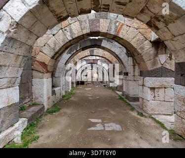 Detail of the ancient ruins at the Roman Agora located to the north of ...
