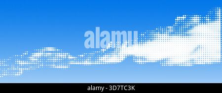 Halftone clouds on gradient sky. Retro dotted texture. Vintage pop art style. Stock Vector