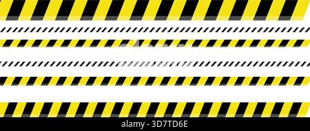 Caution Tape Set with Black and Yellow Diagonal Stripes Stock Vector