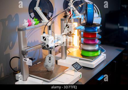 The 3D printing machine operation. The 3D rapid prototype processing concept. Stock Photo