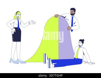 Bell curve analysis with statisticians team 2D illustration concept Stock Vector