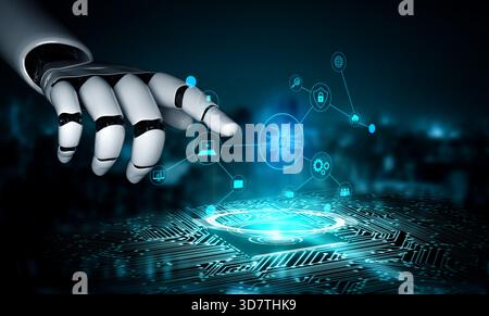 AI powers intelligent networks by linking data, enhancing real-time analytics, securing communication, and improving system efficiency and automation. Stock Photo