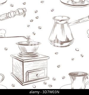 Eastern classic coffee pot and small coffee cup on a saucer with anise, cloves, and ginger as a symbol of oriental ceremonies,hospitality.Vector Stock Vector