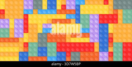 Toy blocks background. Colorful plastic toy construction bricks design. Seamless vector background pattern. Stock Vector