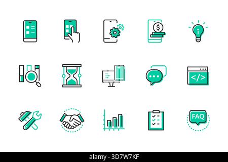 Mobile app development - set of line design style icons Stock Vector