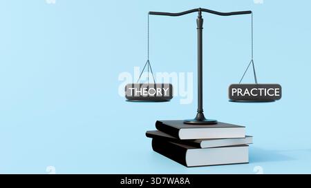 A 3D rendering of a balance scale. The left pan is labeled 