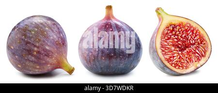Figs isolated on white. Ripe fresh fig half Clipping Path. Figs collection Stock Photo