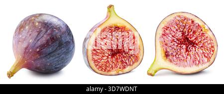 Figs isolated on white. Ripe fresh fig half Clipping Path. Figs collection Stock Photo