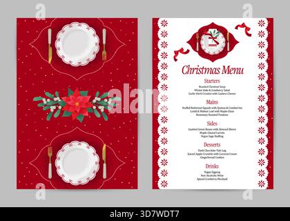 Christmas holiday menu design with Xmas decoration. Festive, Vector illustration Stock Vector