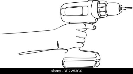 continuous line drawing of cordless drill or cordless screwdriver, line art vector illustration Stock Vector