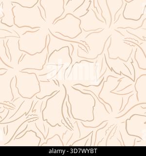 Abstract Hibiscus lines seamless pattern. Vector illustration flat design background. Stock Vector