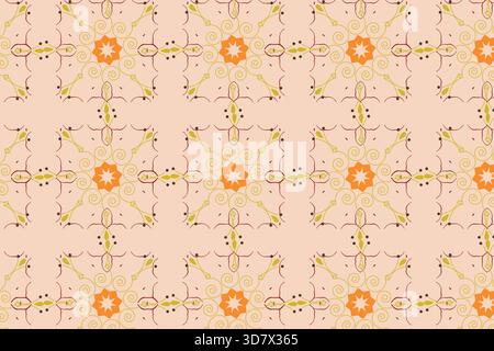 A delicate Pale Gold and peach ornamental motif, ideal for elegant wedding stationery or soft lining fabrics. Stock Vector