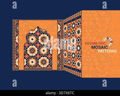 Minimal Islamic Abstract Background with Colorful Tile Borders - Modern Islamic Mosaic Frame Background for Graphic Design. Stock Vector