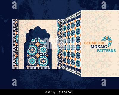 Minimal Islamic Abstract Background with Colorful Tile Borders - Modern Islamic Mosaic Frame Background for Graphic Design. Stock Vector