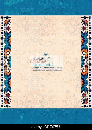 Minimal Islamic Abstract Background with Colorful Tile Borders - Modern Islamic Mosaic Frame Background for Graphic Design. Stock Vector