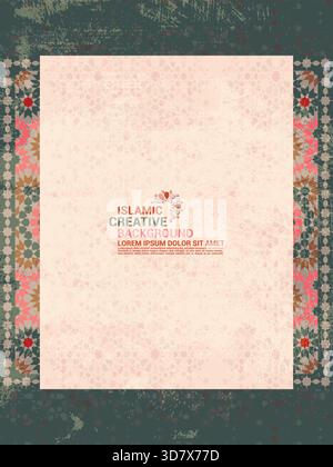 Minimal Islamic Abstract Background with Colorful Tile Borders - Modern Islamic Mosaic Frame Background for Graphic Design. Stock Vector