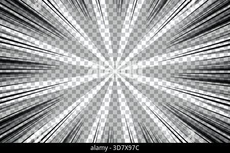 Radial lines in comics. Comic background with lines of motion and speed. Vector illustration. Stock Vector
