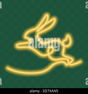 Easter Bunny Neon Silhouette Glowing Effect Light on Dark Green Ester Greeting Minimalistic Design. Isolated Vector illustration Easter Greeting Neon Decor Wall design or Web Holidays Banner, leaflet Stock Vector