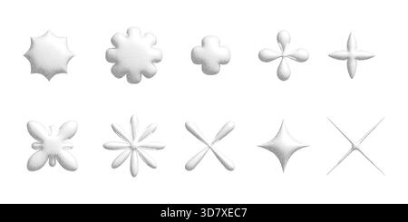Set of grainy gradient star shapes with halftone noise and stipple texture. Abstract starburst elements with soft fade and vintage dotwork style Stock Vector