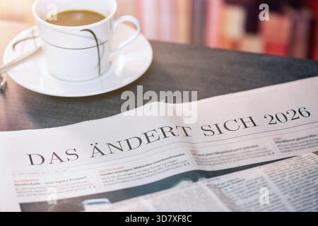 Close-up of a newspaper with the text DAS ÄNDERT SICH 2026 Stock Photo