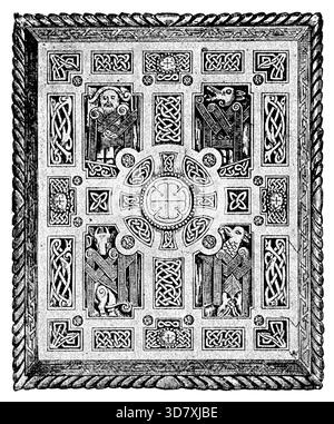 Oaken Casket for Bible presented to the Duchess of Fife, 1890. 'Her Royal Highness Princess Louise of Wales, Duchess of Fife, on Friday, March 7, received a deputation of six ladies - namely, the Hon. Louisa Kinnaird, the Hon. Albinia Brodrick, Miss C. Agnew, Miss Purcell, Miss Bevan, and Miss C. C. Stopford - who presented her with a Bible and casket, subscribed for by the women of the United Kingdom. The carved oak casket, which was entirely executed in Dublin, at 21, Kildare- street, represents one of the earliest Celtic designs, having been reproduced from one which dates from the early pa Stock Photo