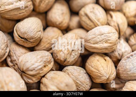 Close-up of walnuts - walnut background with selective focus. Stock Photo