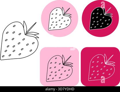Strawberry icon, vector, logo collection. Beautiful red Juicy strawberry. Fresh fruits icon. Vector illustration of Strawberry and a half of strawberr Stock Vector