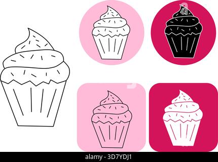 Cupcake icon Logotype Valentine's Day. Vector graphic line black and white illustration. Silhouette sign for logo, print, comics, fashion, pop art, bo Stock Vector