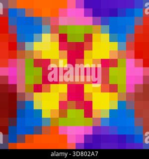 Vibrant abstract mosaic with rainbow colors in a bold geometric grid pattern design Stock Photo