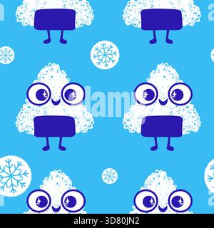 Japanese food onigiri seamless cartoon kawaii rice ball pattern for wrapping paper and kids clothes print and menu and restaurants accessories and fab Stock Photo
