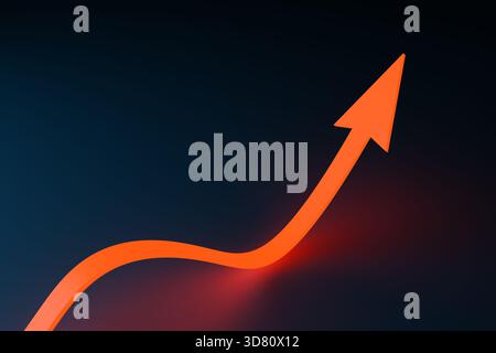 Orange Arrow Rising Up Growth Success Concept Copy Space. 3d rendering Stock Photo