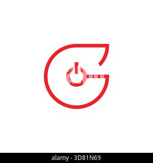 letter g simple red power button line geometric logo vector Stock Vector