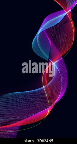 vibrant flowing abstract wave glowing neon lines in red, magenta, blue, and green. digital and screen display. modern and futuristic. energetic backdr Stock Vector