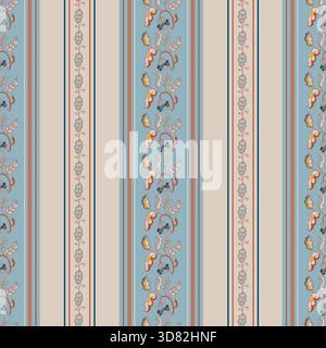 Ornamental Blue Beige Vertical Stripe Stock Vector