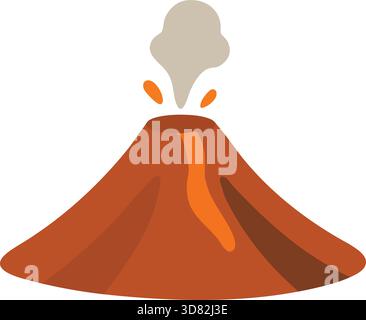 A reddish volcanic cone emitting a bright stream and droplets of lava from its summit. Stock Vector