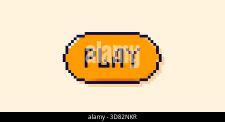 Pixel art user interface button. Orange Play speech bubble. Stock Vector