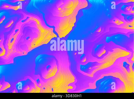 Abstract topographic background with vibrant yellow, pink, purple, and blue gradients forming layered shapes for modern creative design and digital Stock Vector