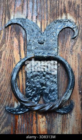Ancient Metallic Handle of a Wooden Church Door in Haghpat monastery complex. Lori Province, Armenia Stock Photo
