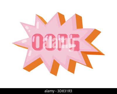 A playful vector illustration featuring the word OOPS inside a comic book style starburst bubble. Bright pink and orange colors create a fun energetic Stock Vector